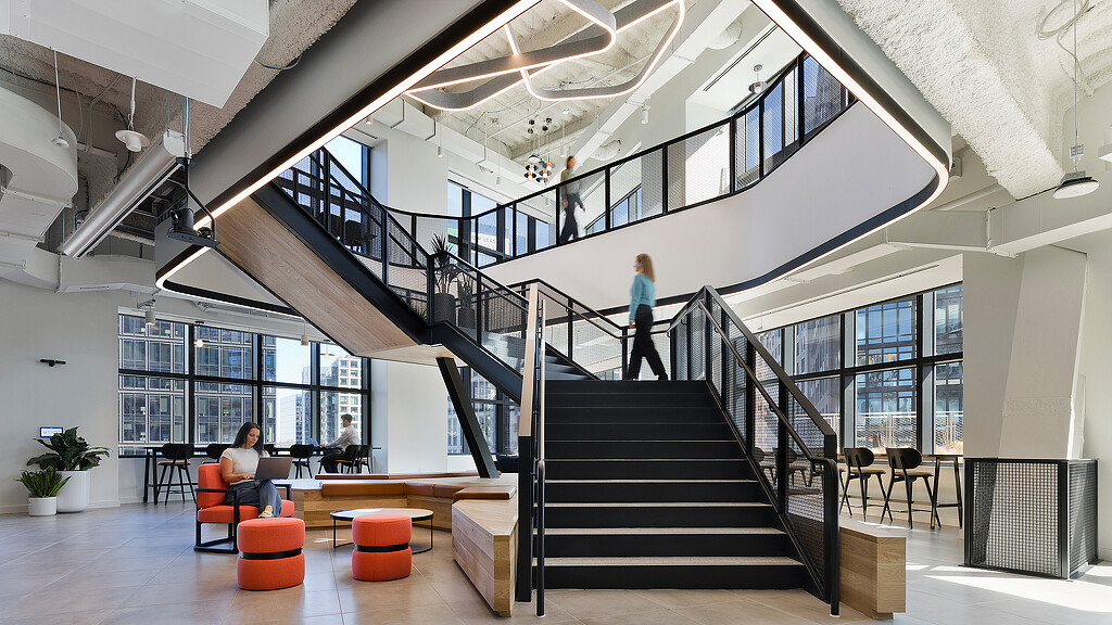 A person standing on the stairs.
